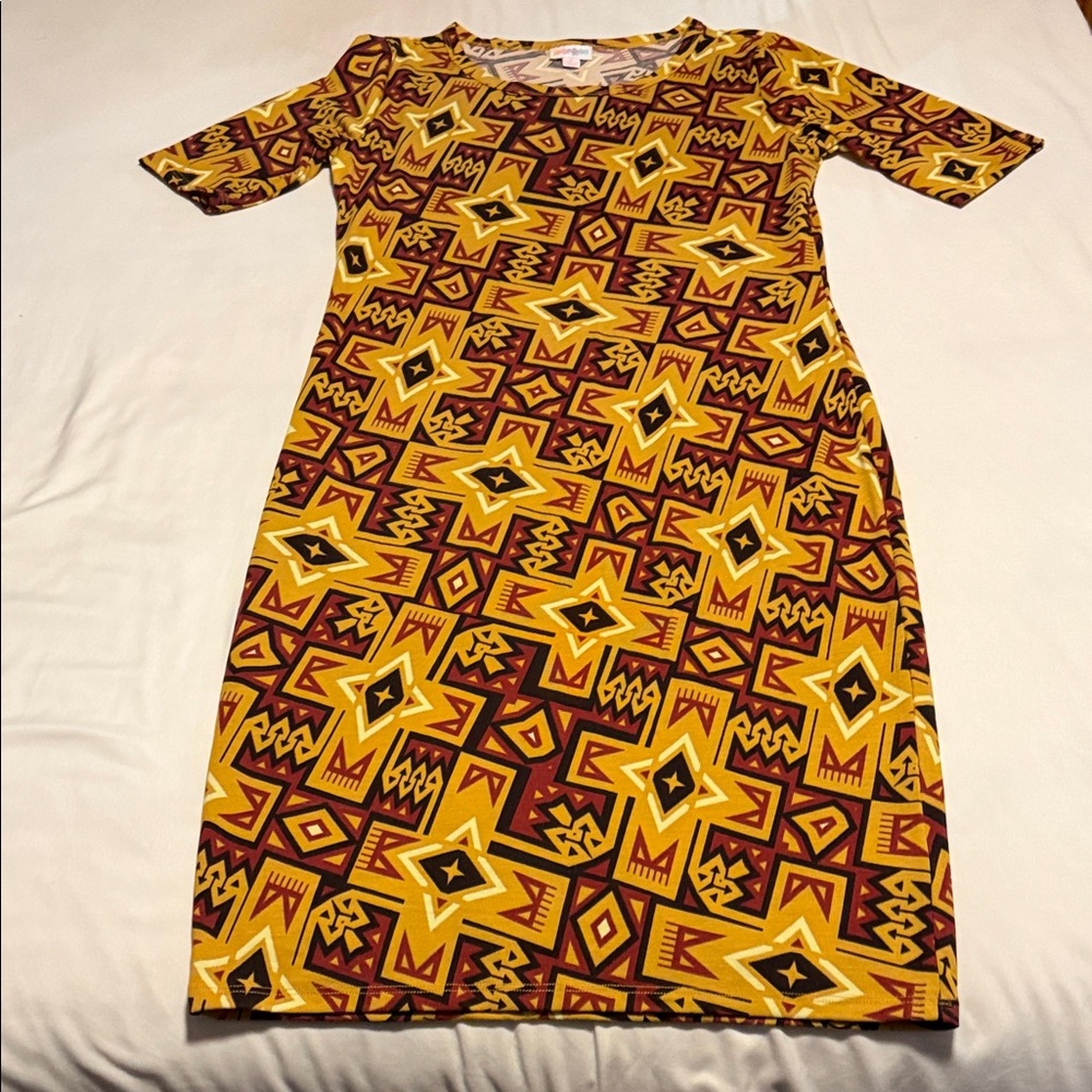 LuLaRoe Dress in Yellow and Red Geometric Pattern